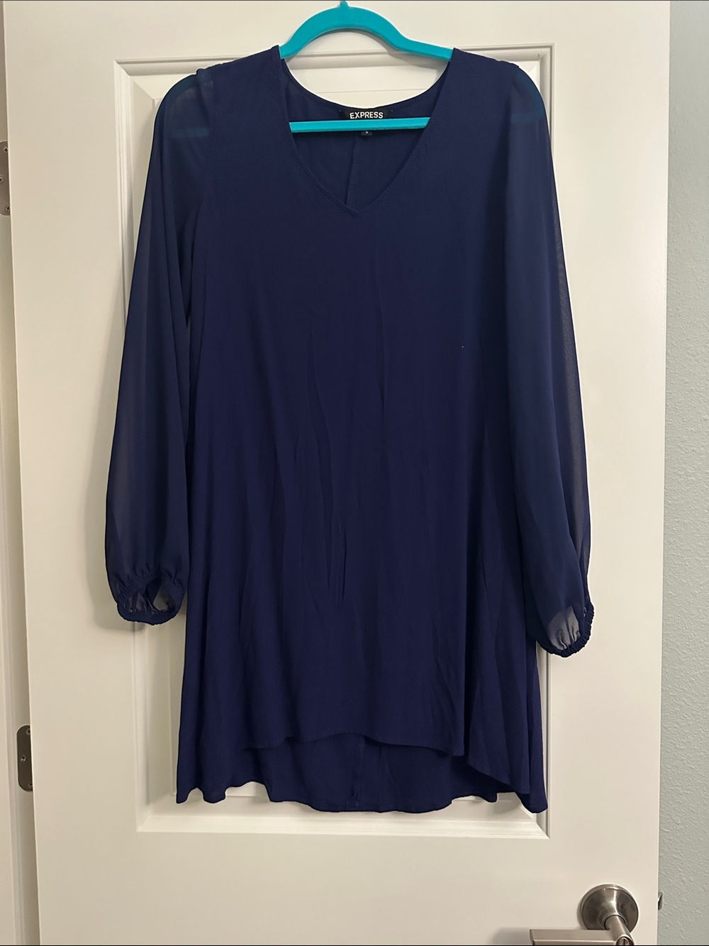 Express Navy V-Neck Long Sleeve Chiffon Dress